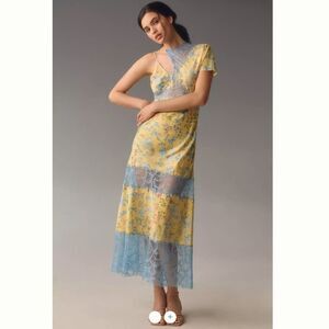 Anthropologie Geisha Designs Asymmetrical Lace Mix Slip Maxi Dress